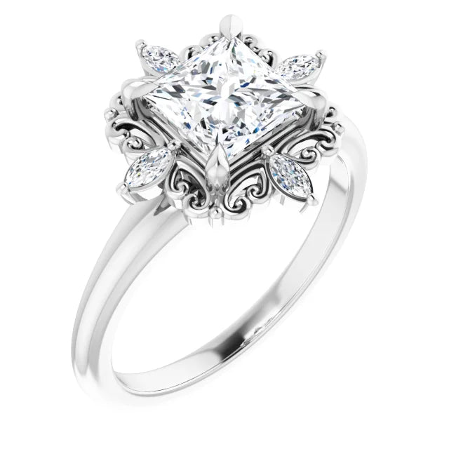 14K White Gold 1.41 CTW Princess Halo Vintage Inspired Lab Grown Diamond Engagement Ring- Paul's Jewelers Milwaukee