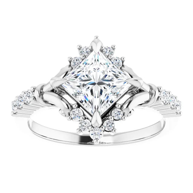 14K White Gold 1.48 CTW Princess Cluster Lab Grown Diamond Engagement Ring with Pavé Band- Paul's Jewelers Milwaukee