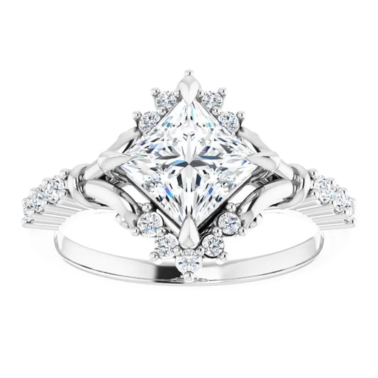 14K White Gold 1.48 CTW Princess Cluster Lab Grown Diamond Engagement Ring with Pavé Band- Paul's Jewelers Milwaukee