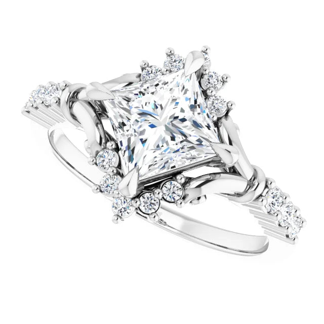 14K White Gold 1.48 CTW Princess Cluster Lab Grown Diamond Engagement Ring with Pavé Band- Paul's Jewelers Milwaukee