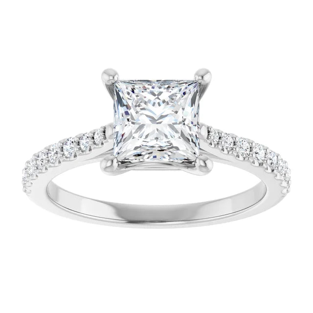 14K White Gold 1.50 CTW Princess Lab Grown Diamond Cathedral Engagement Ring with Pavé Band- Paul's Jewelers Milwaukee