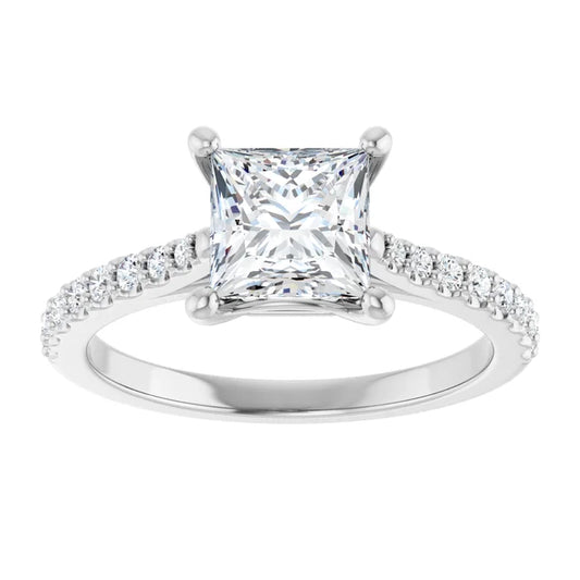14K White Gold 1.50 CTW Princess Lab Grown Diamond Cathedral Engagement Ring with Pavé Band- Paul's Jewelers Milwaukee