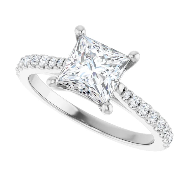 14K White Gold 1.50 CTW Princess Lab Grown Diamond Cathedral Engagement Ring with Pavé Band- Paul's Jewelers Milwaukee