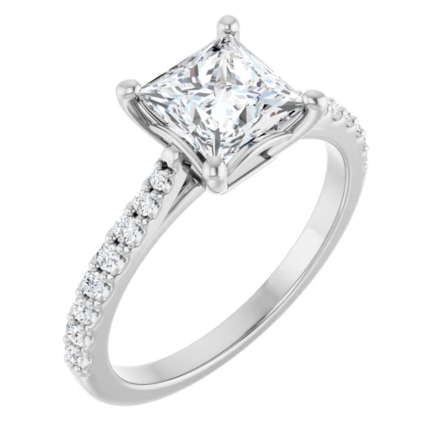 14K White Gold 1.50 CTW Princess Lab Grown Diamond Cathedral Engagement Ring with Pavé Band- Paul's Jewelers Milwaukee