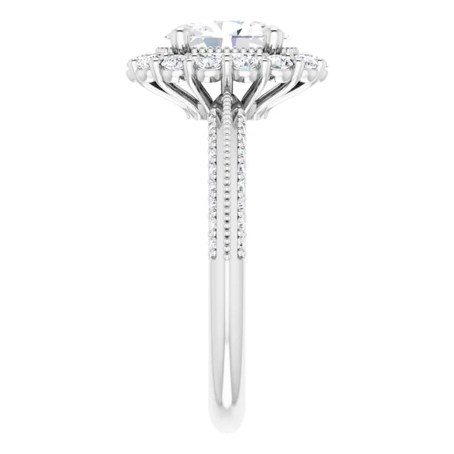 14K White Gold 1.53 CTW Oval Halo Vintage Inspired Milgrain Lab Grown Diamond Engagement Ring- Paul's Jewelers Milwaukee
