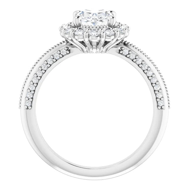 14K White Gold 1.53 CTW Oval Halo Vintage Inspired Milgrain Lab Grown Diamond Engagement Ring- Paul's Jewelers Milwaukee