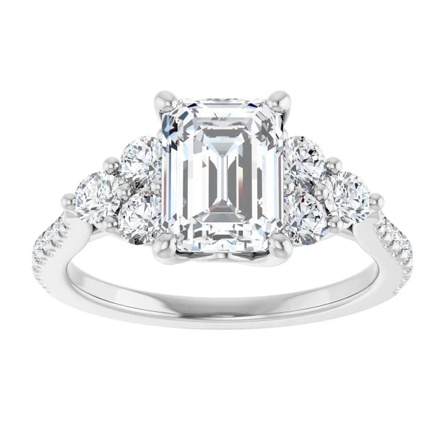 14K White Gold 1.54 CTW Emerald-Cut Lab Grown Diamond Solitaire Engagement Ring with French-Set Pavé Band