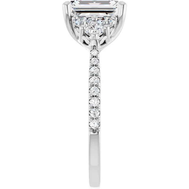 14K White Gold 1.54 CTW Emerald-Cut Lab Grown Diamond Solitaire Engagement Ring with French-Set Pavé Band