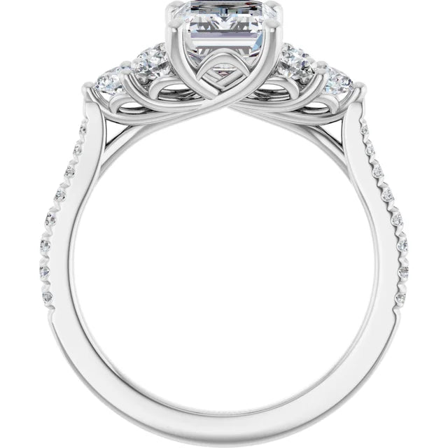 14K White Gold 1.54 CTW Emerald-Cut Lab Grown Diamond Solitaire Engagement Ring with French-Set Pavé Band