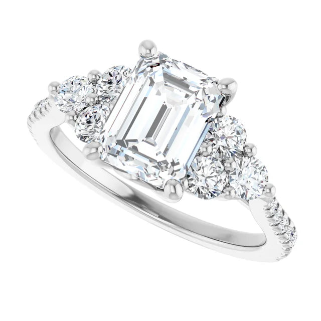 14K White Gold 1.54 CTW Emerald-Cut Lab Grown Diamond Solitaire Engagement Ring with French-Set Pavé Band