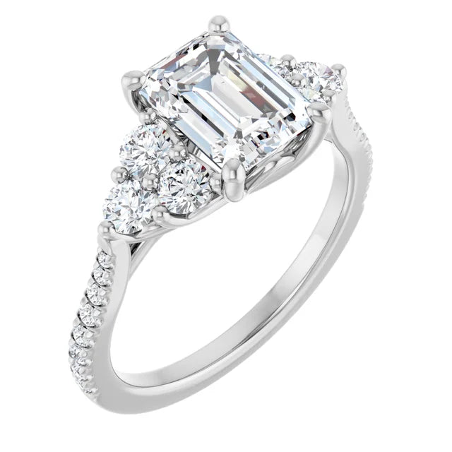 14K White Gold 1.54 CTW Emerald-Cut Lab Grown Diamond Solitaire Engagement Ring with French-Set Pavé Band