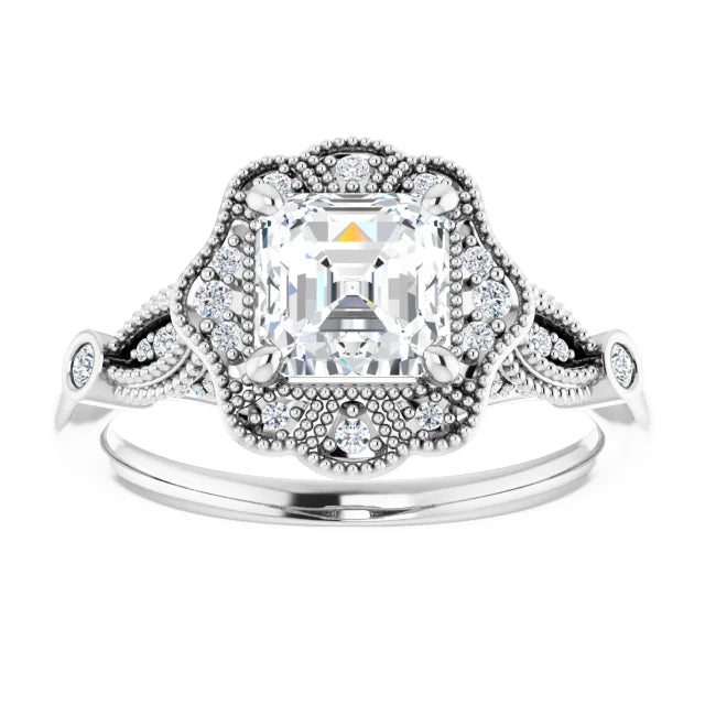 14K White Gold 1.55 CTW Asscher Halo Lab Grown Diamond Engagement Ring- Paul's Jewelers Milwaukee
