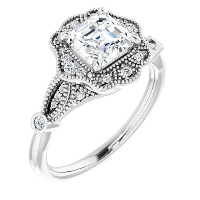14K White Gold 1.55 CTW Asscher Halo Lab Grown Diamond Engagement Ring- Paul's Jewelers Milwaukee