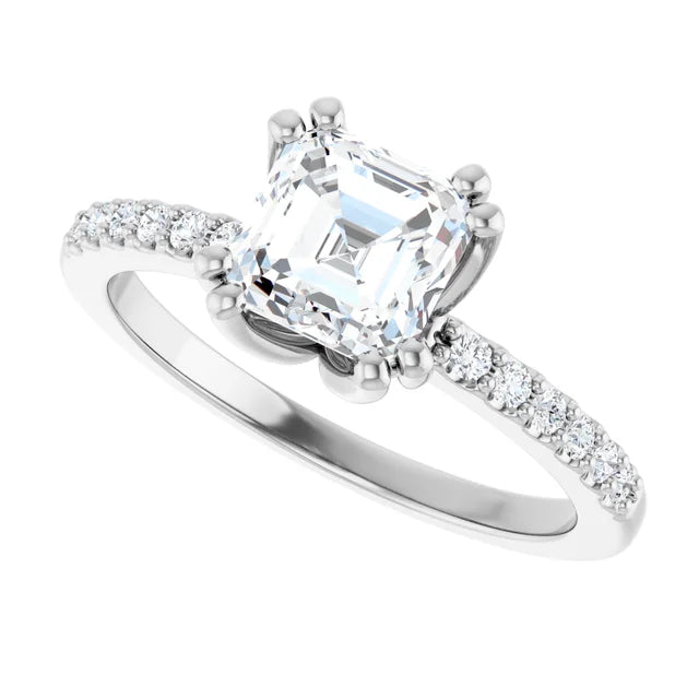14K White Gold 1.55 CTW Asscher Halo Vintage Inspired Lab Grown Diamond Engagement Ring- Paul's Jewelers Milwaukee