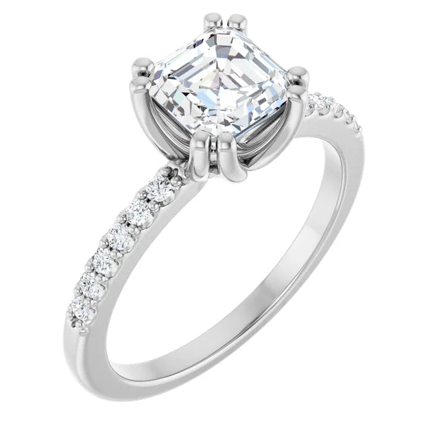 14K White Gold 1.55 CTW Asscher Halo Vintage Inspired Lab Grown Diamond Engagement Ring- Paul's Jewelers Milwaukee