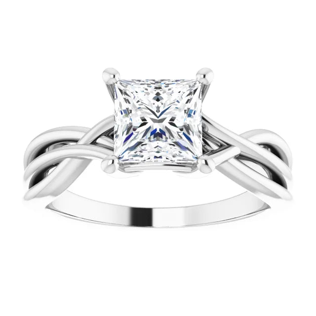 14K White Gold 1.55 CTW Princess Solitaire Lab Grown Diamond Engagement Ring with Twisted Band- Paul's Jewelers Milwaukee