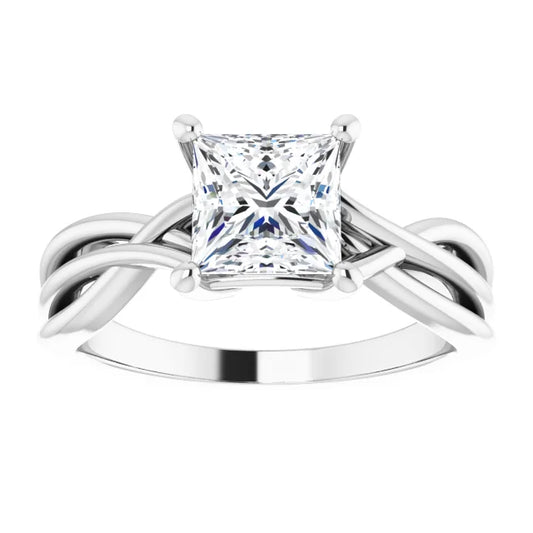 14K White Gold 1.55 CTW Princess Solitaire Lab Grown Diamond Engagement Ring with Twisted Band- Paul's Jewelers Milwaukee