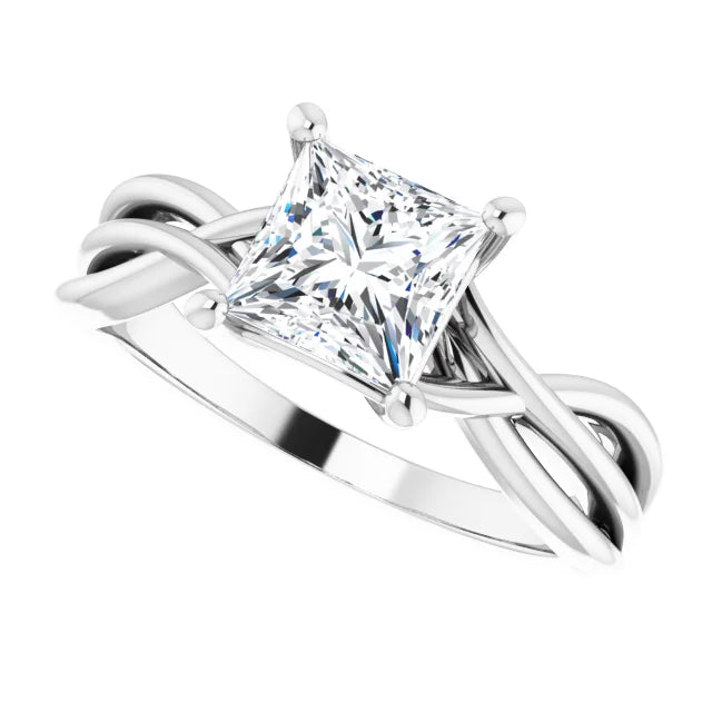 14K White Gold 1.55 CTW Princess Solitaire Lab Grown Diamond Engagement Ring with Twisted Band- Paul's Jewelers Milwaukee