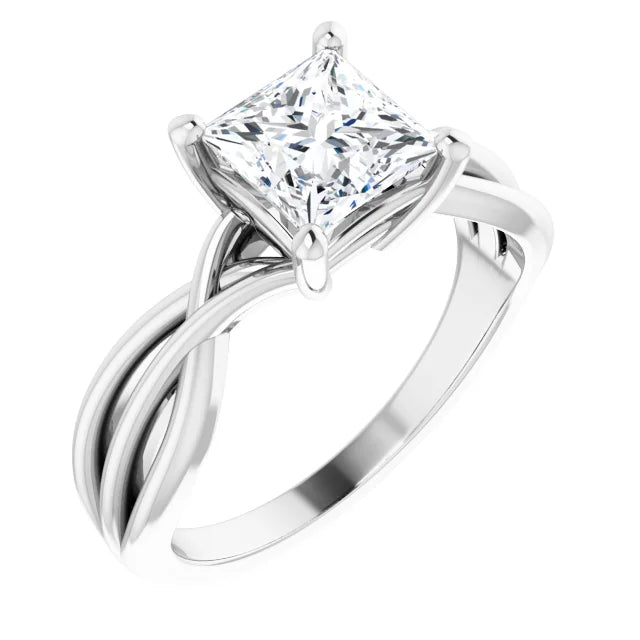 14K White Gold 1.55 CTW Princess Solitaire Lab Grown Diamond Engagement Ring with Twisted Band- Paul's Jewelers Milwaukee