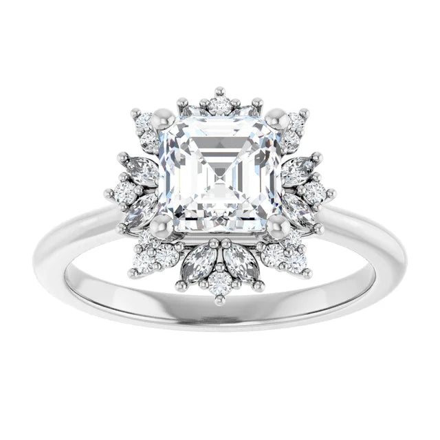 14K White Gold 1.60 CTW Asscher-Cut Lab Grown Diamond Three Stone Engagement Ring with Pavé Band- Paul's Jewelers Milwaukee