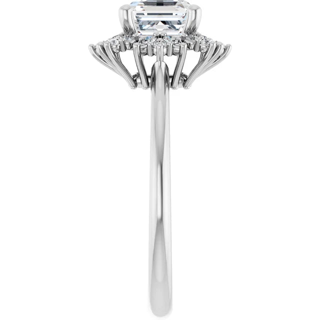 14K White Gold 1.60 CTW Asscher-Cut Lab Grown Diamond Three Stone Engagement Ring with Pavé Band- Paul's Jewelers Milwaukee