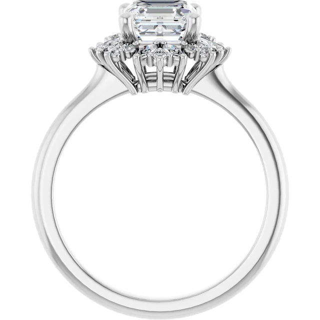 14K White Gold 1.60 CTW Asscher-Cut Lab Grown Diamond Three Stone Engagement Ring with Pavé Band- Paul's Jewelers Milwaukee