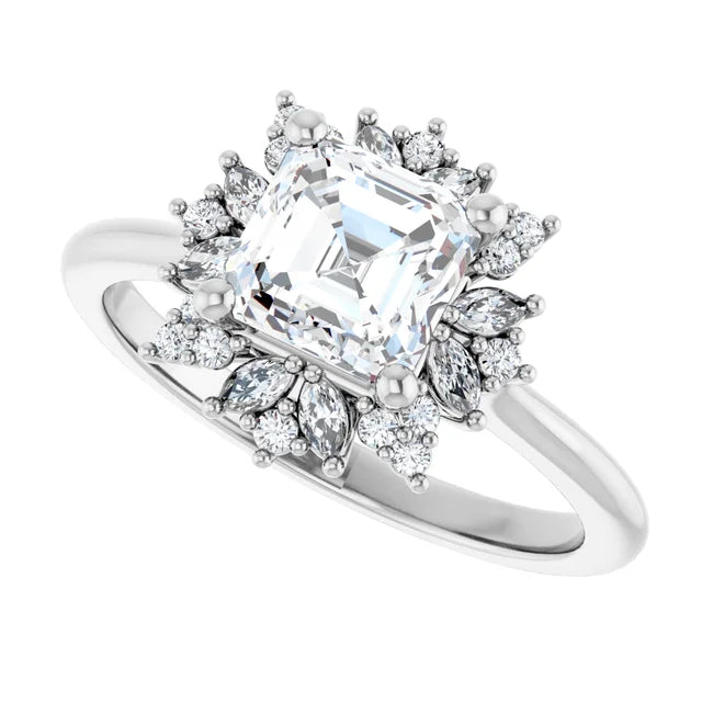 14K White Gold 1.60 CTW Asscher-Cut Lab Grown Diamond Three Stone Engagement Ring with Pavé Band- Paul's Jewelers Milwaukee