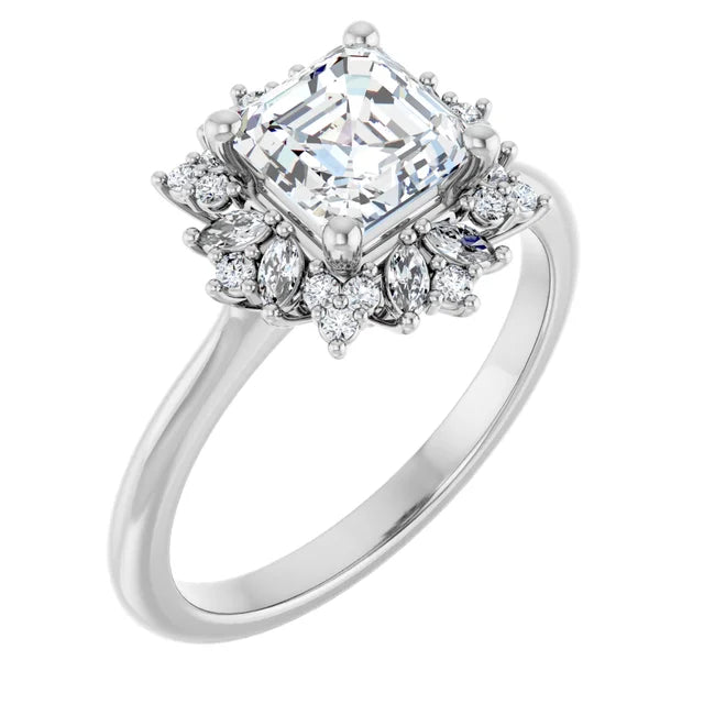 14K White Gold 1.60 CTW Asscher-Cut Lab Grown Diamond Three Stone Engagement Ring with Pavé Band- Paul's Jewelers Milwaukee