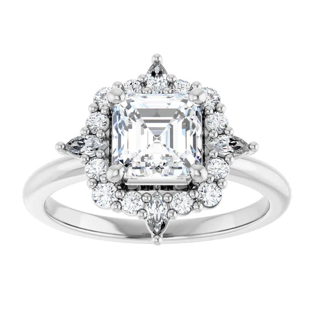 14K White Gold 1.62 CTW Asscher Halo Vintage Inspired Lab Grown Diamond Engagement Ring- Paul's Jewelers Milwaukee