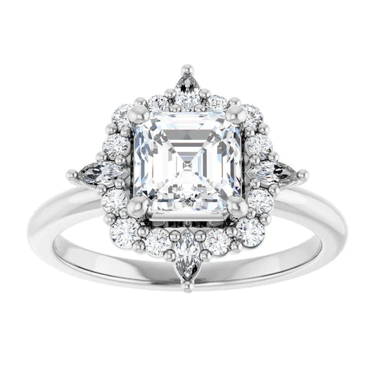 14K White Gold 1.62 CTW Asscher Halo Vintage Inspired Lab Grown Diamond Engagement Ring- Paul's Jewelers Milwaukee