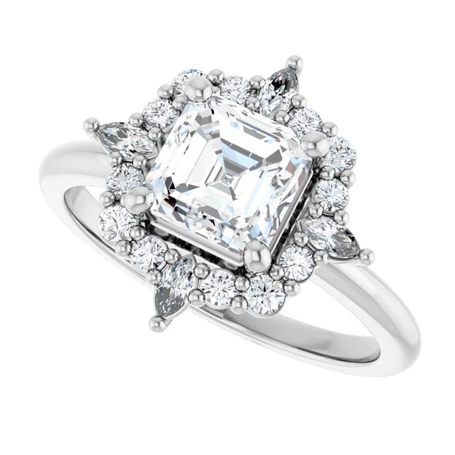 14K White Gold 1.62 CTW Asscher Halo Vintage Inspired Lab Grown Diamond Engagement Ring- Paul's Jewelers Milwaukee
