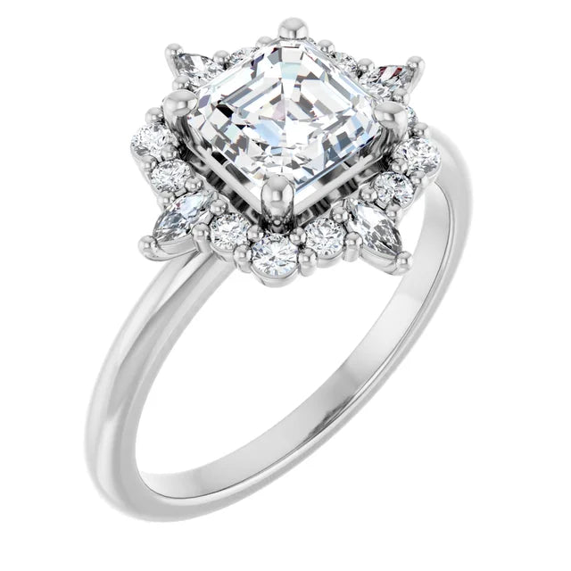 14K White Gold 1.62 CTW Asscher Halo Vintage Inspired Lab Grown Diamond Engagement Ring- Paul's Jewelers Milwaukee