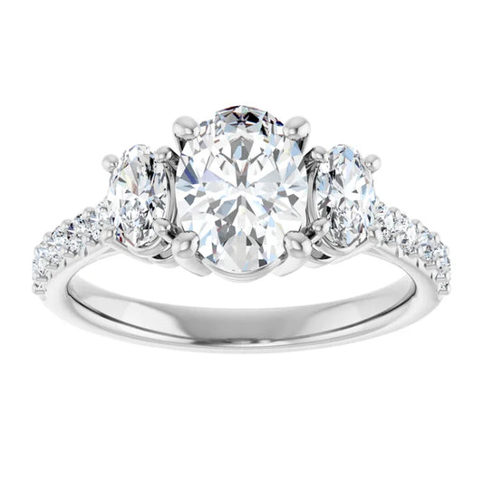 14K White Gold 1.65 CTW Oval Lab Grown Diamond Three Stone Engagement Ring with Pavé Band- Paul's Jewelers Milwaukee