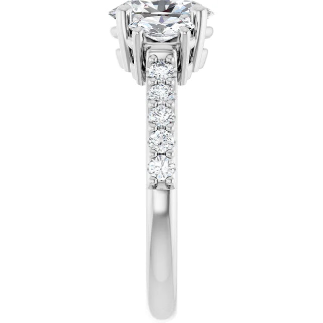 14K White Gold 1.65 CTW Oval Lab Grown Diamond Three Stone Engagement Ring with Pavé Band- Paul's Jewelers Milwaukee