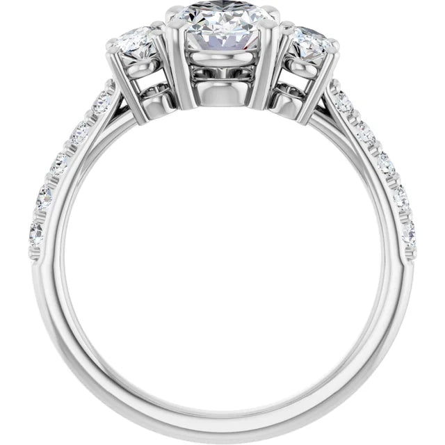 14K White Gold 1.65 CTW Oval Lab Grown Diamond Three Stone Engagement Ring with Pavé Band- Paul's Jewelers Milwaukee