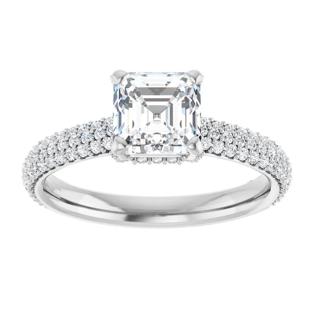 14K White Gold 1.67 CTW Asscher Lab Grown Diamond Engagement Ring with Pavé Band- Paul's Jewelers Milwaukee