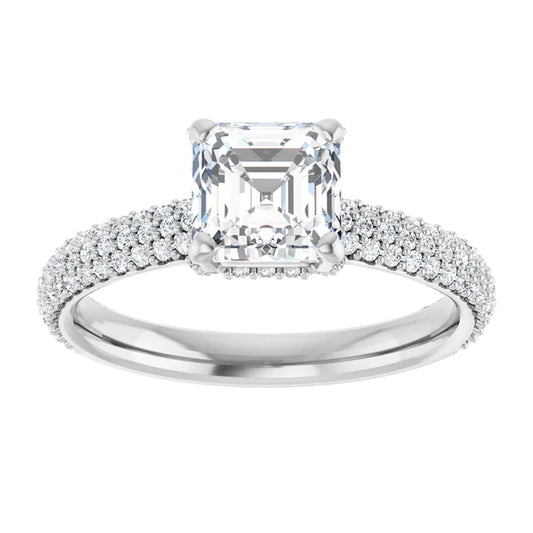 14K White Gold 1.67 CTW Asscher Lab Grown Diamond Engagement Ring with Pavé Band- Paul's Jewelers Milwaukee