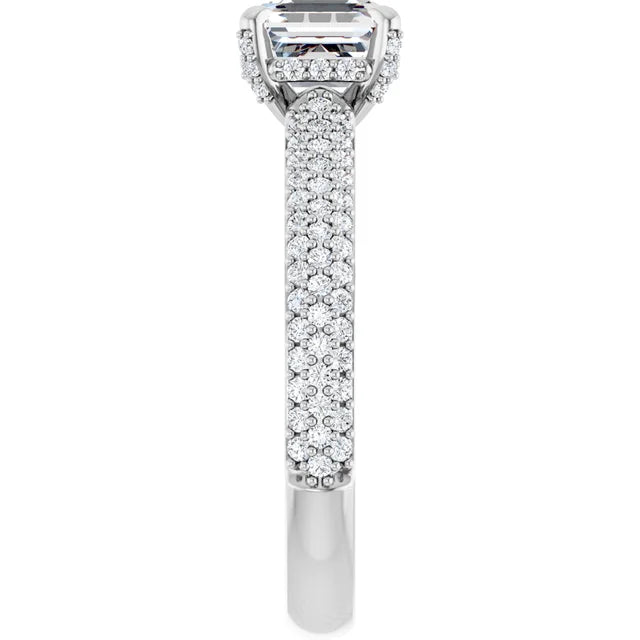 14K White Gold 1.67 CTW Asscher Lab Grown Diamond Engagement Ring with Pavé Band- Paul's Jewelers Milwaukee