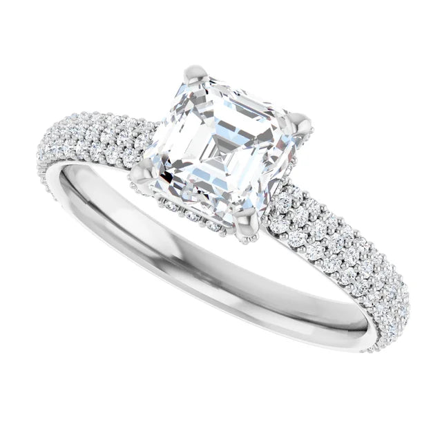 14K White Gold 1.67 CTW Asscher Lab Grown Diamond Engagement Ring with Pavé Band- Paul's Jewelers Milwaukee