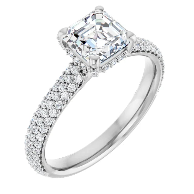 14K White Gold 1.67 CTW Asscher Lab Grown Diamond Engagement Ring with Pavé Band- Paul's Jewelers Milwaukee