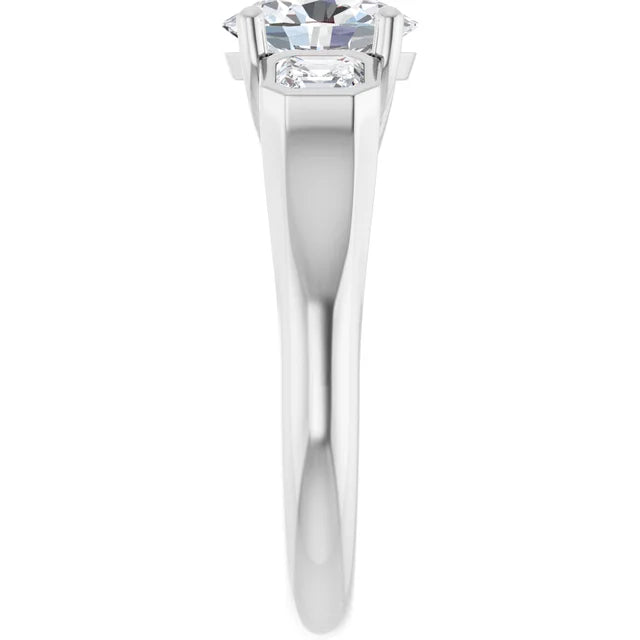 14K White Gold 1.71 CTW Oval-Cut Lab Grown Diamond Bezel Three Stone Engagement Ring- Paul's Jewelers Milwaukee