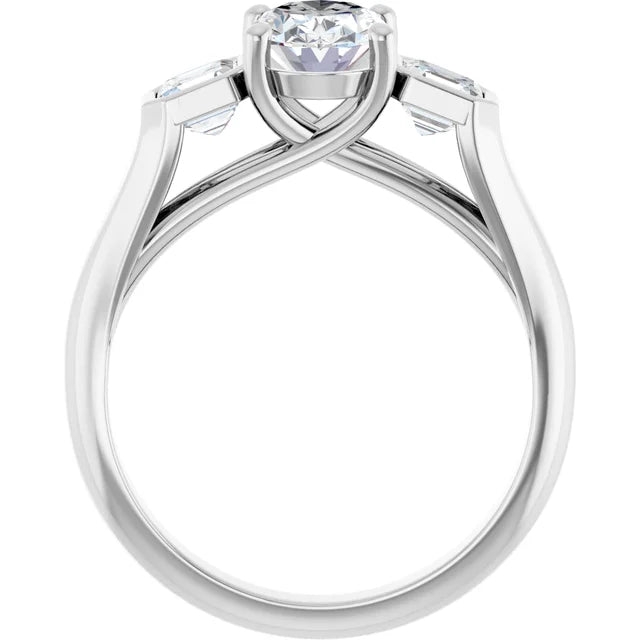 14K White Gold 1.71 CTW Oval-Cut Lab Grown Diamond Bezel Three Stone Engagement Ring- Paul's Jewelers Milwaukee