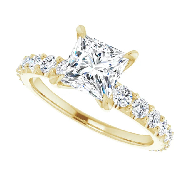 14K White Gold 1.75 CTW Princess-Cut Lab Grown Diamond Engagement Ring with Solitaire and Pavé Band-Pauls Jewelers
