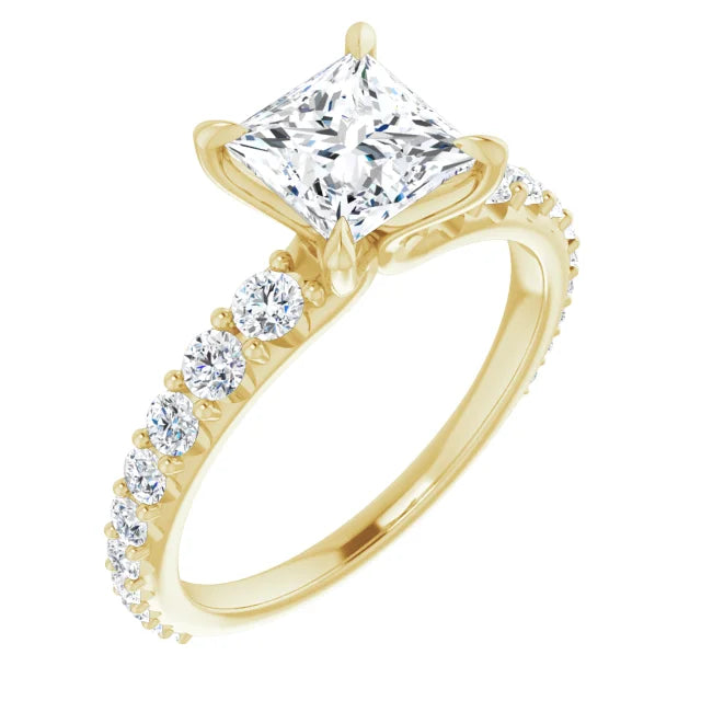 14K White Gold 1.75 CTW Princess-Cut Lab Grown Diamond Engagement Ring with Solitaire and Pavé Band-Pauls Jewelers