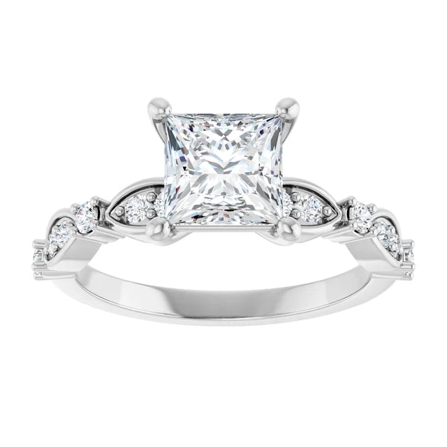 14K White Gold 1.75 CTW Princess Solitaire Lab Grown Diamond Engagement Ring with Pavé Band- Paul's Jewelers Milwaukee
