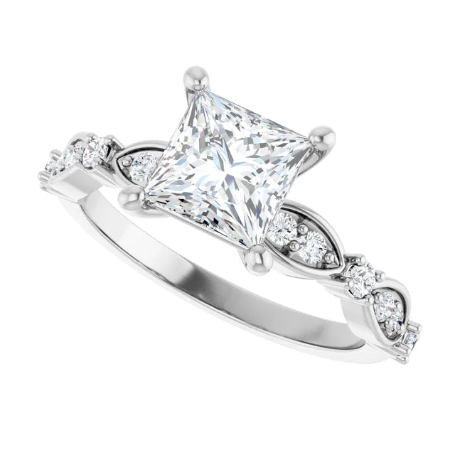 14K White Gold 1.75 CTW Princess Solitaire Lab Grown Diamond Engagement Ring with Pavé Band- Paul's Jewelers Milwaukee