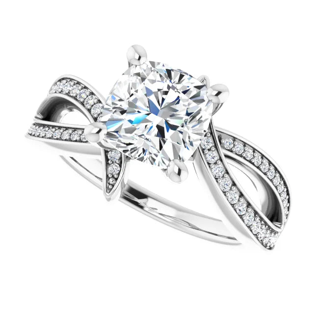 14K White Gold 1.78 CTW Cushion Lab Grown Diamond Engagement Ring with Solitaire and Pavé Band- Paul's Jewelers Milwaukee