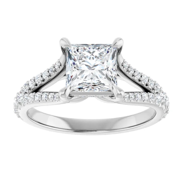 14K White Gold 1.80 CTW Princess Lab Grown Diamond Cathedral Engagement Ring with Split Shank and Pavé Band- Paul's Jewelers Milwaukee