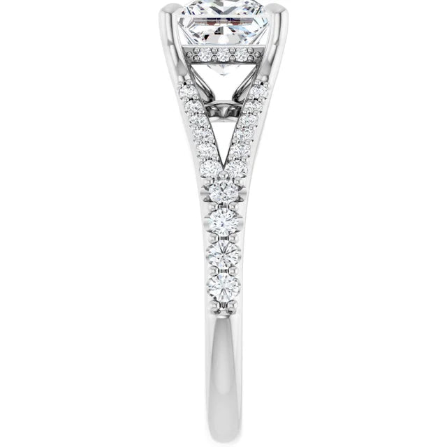14K White Gold 1.80 CTW Princess Lab Grown Diamond Cathedral Engagement Ring with Split Shank and Pavé Band- Paul's Jewelers Milwaukee