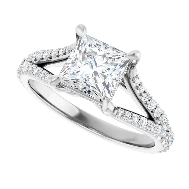 14K White Gold 1.80 CTW Princess Lab Grown Diamond Cathedral Engagement Ring with Split Shank and Pavé Band- Paul's Jewelers Milwaukee